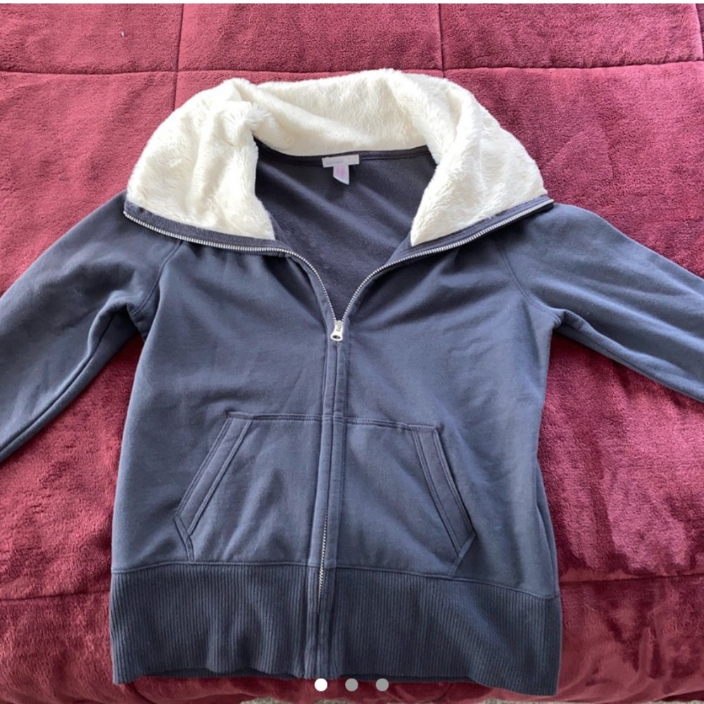 Foxfur Old Navy zip up with gems spelling LOVE on the back